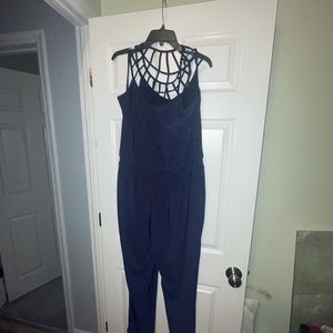 Cage top Navy Jumpsuit White House Black Market